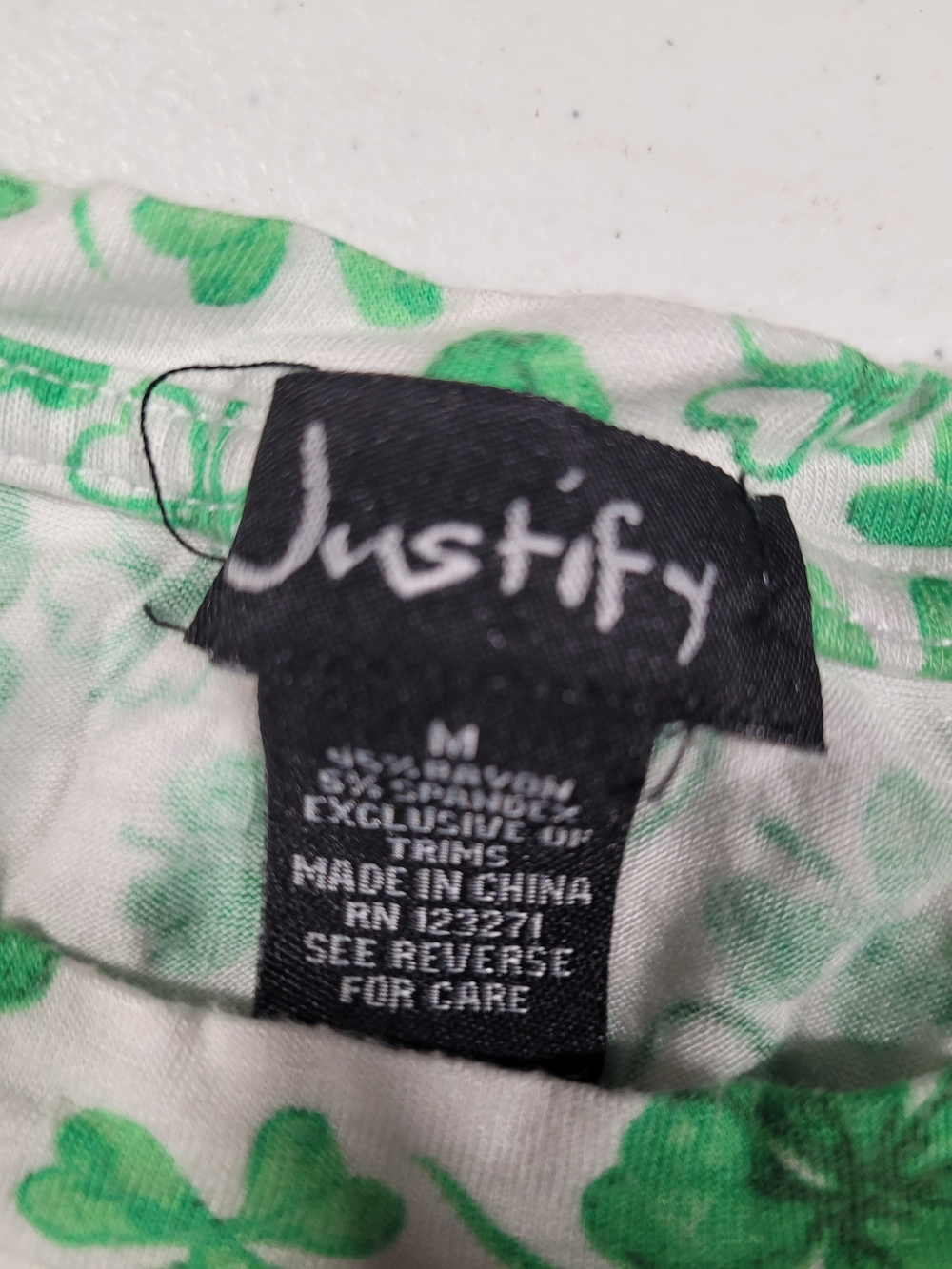 Justify White Tee with Green Clover Print - Picture 2 of 3